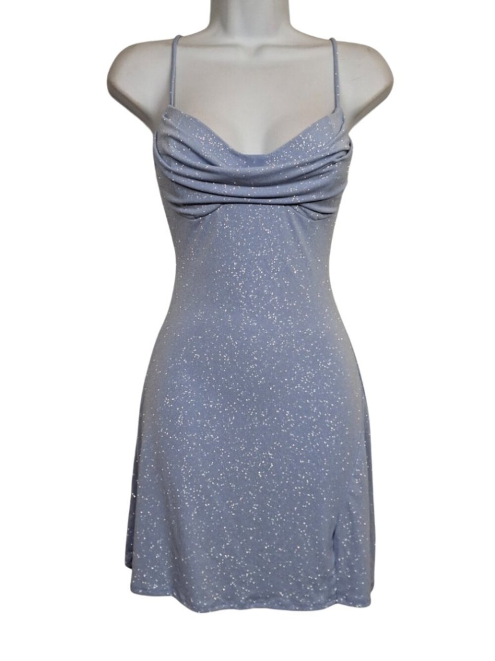 FASHION NOVA Glitter Cowl Dress Mini Light Blue Cocktail Summer Party Medium